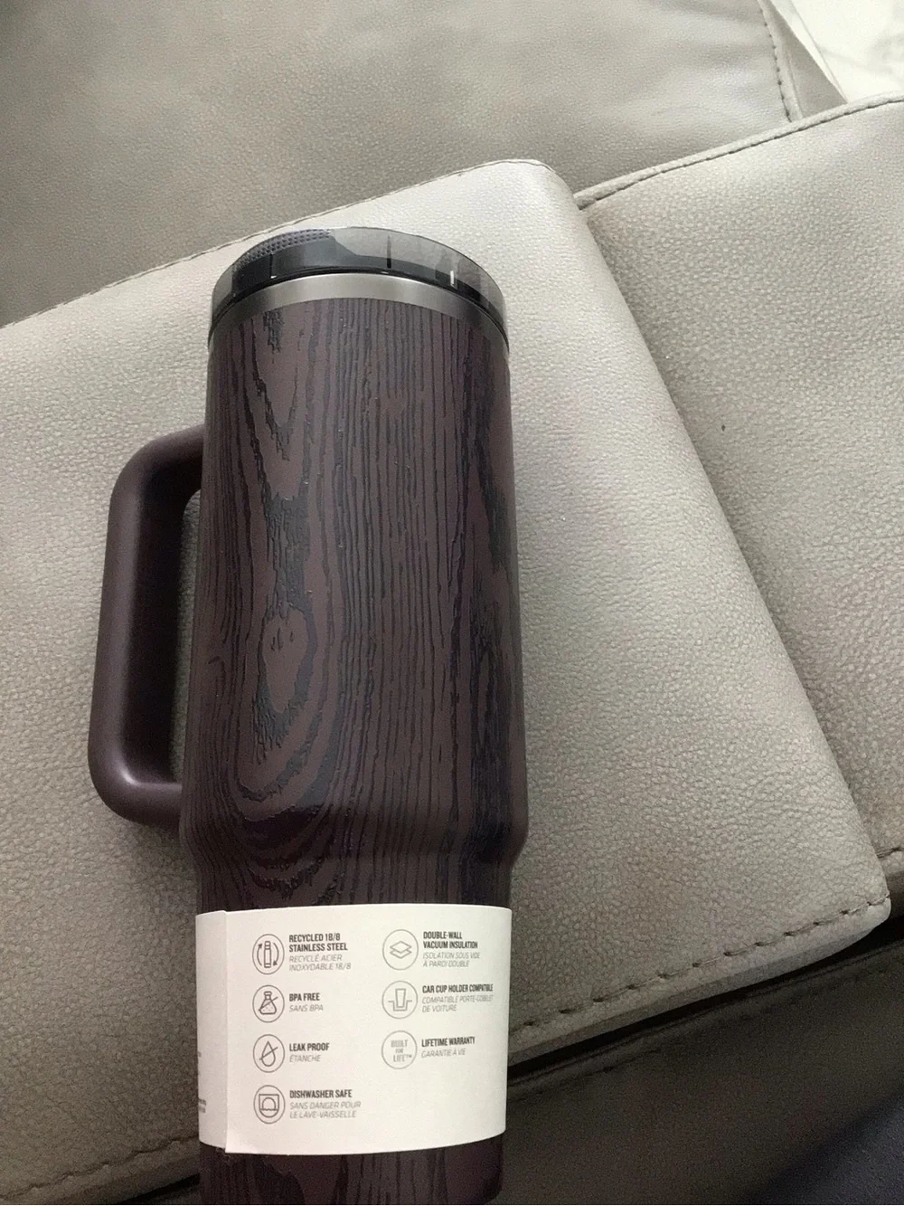 Stanley Dark Brown Woodgrain Quencher Tumbler with Handle